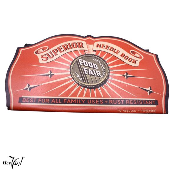 Vintage Food Fair Sewing Needle Book 70 Needles Threader Original Paper -Hey Viv - Picture 1 of 8
